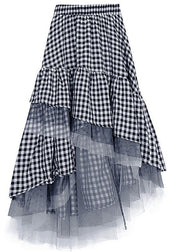 Chic Black White Plaid Ruffles Patchwork Lace Skirt Summer - SooLinen