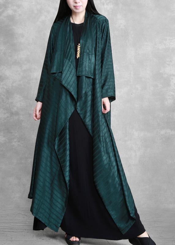 Chic Blackish Green Striped Asymmetric Robe Dress Cardigan - SooLinen