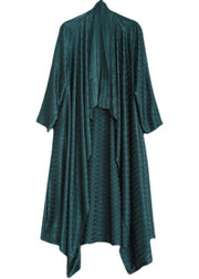 Chic Blackish Green Striped Asymmetric Robe Dress Cardigan - SooLinen