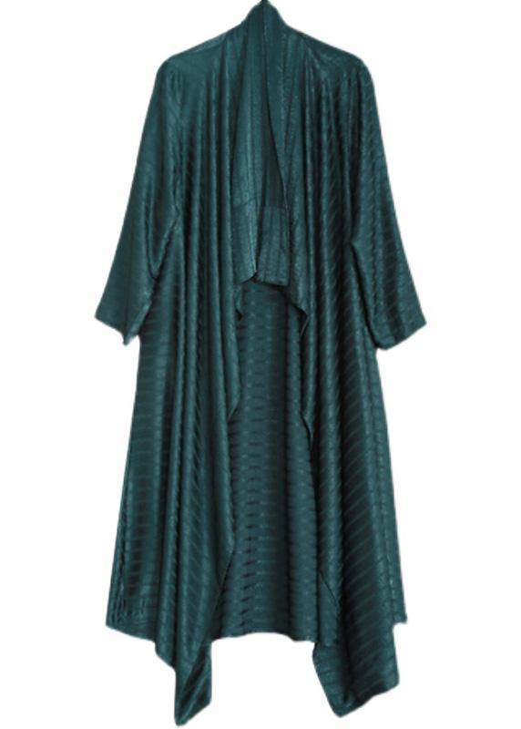 Chic Blackish Green Striped Asymmetric Robe Dress Cardigan - SooLinen