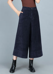 Chic Blue Pockets Button Straight Fall Pants