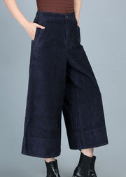 Chic Blue Pockets Button Straight Fall Pants