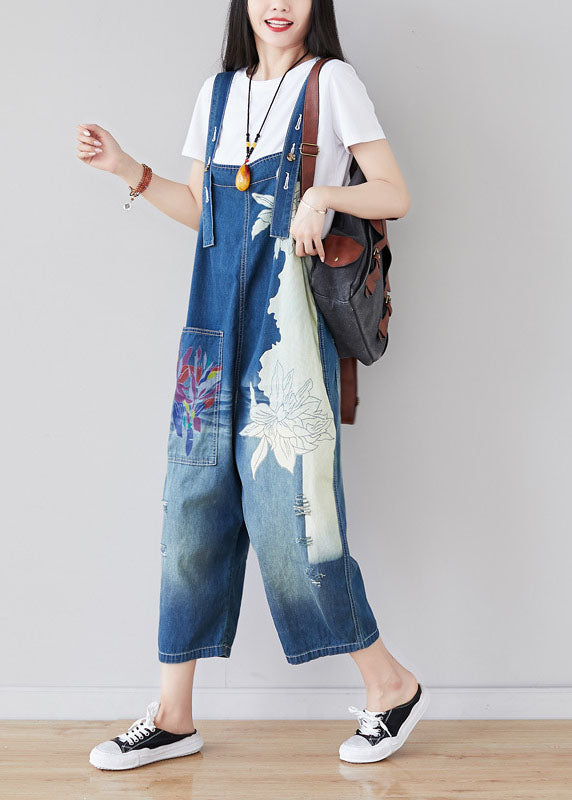 Schicke blaue Taschen drucken Patchwork-Overall-Sommer