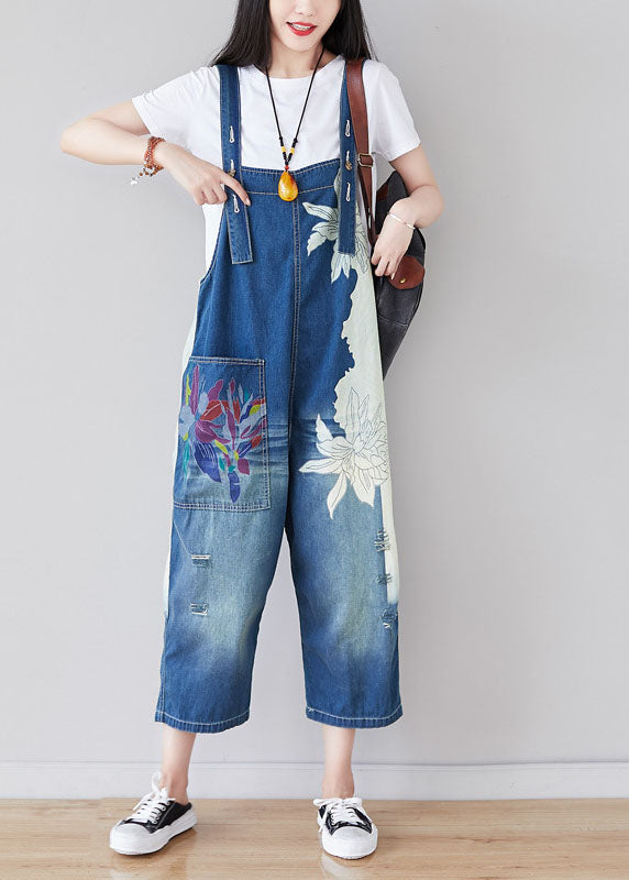 Chic Blue pockets print Patchwork Jumpsuit Summer