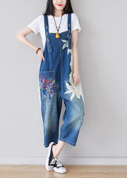 Chic Blue pockets print Patchwork Jumpsuit Summer