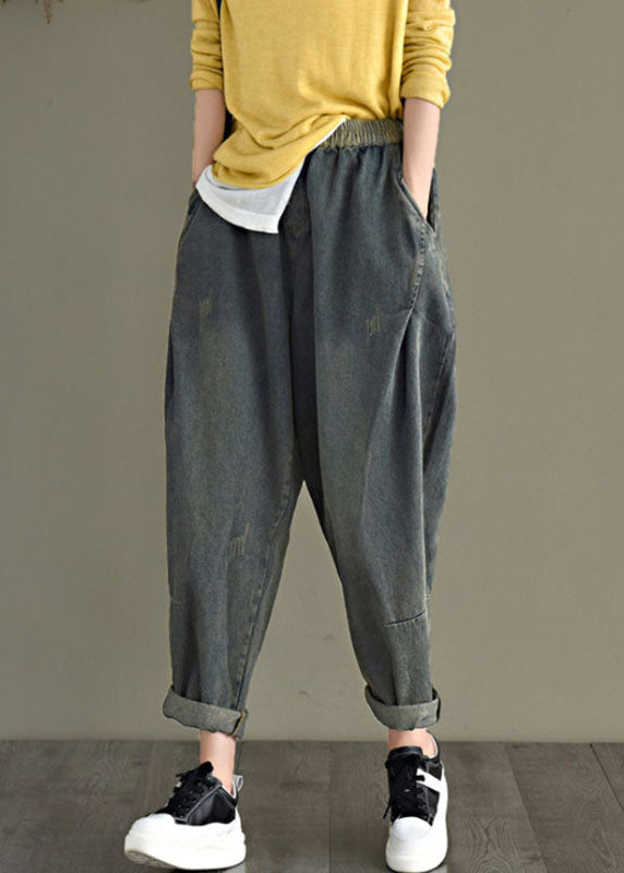 Chic Blue retro Pockets Harem Fall Denim Pants