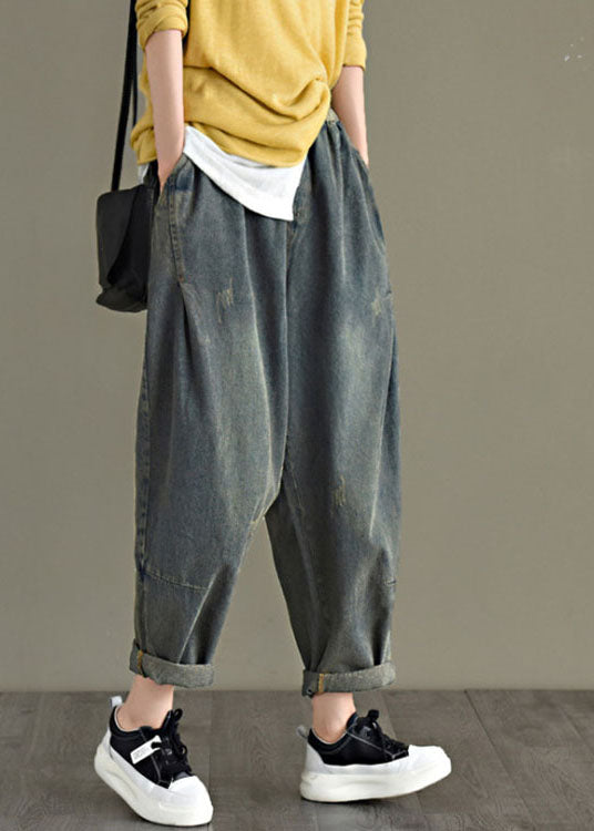 Chic Blue retro Pockets Harem Fall Denim Pants