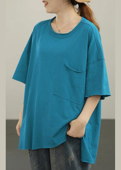 Chic Blue side open Half Sleeve Cotton Summer Top - SooLinen