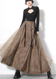 Chic Brown tulle High Waist zippered Skirt - SooLinen