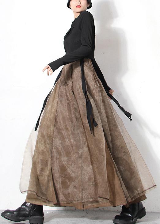 Chic Brown tulle High Waist zippered Skirt - SooLinen