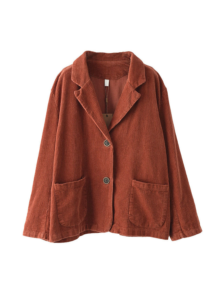 Chic Caramel button pockets V Neck Corduroy coats Spring