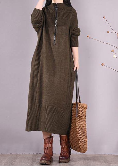 Chic Chocolate Dresses Zippered Pockets Maxi Spring Dress - SooLinen