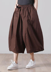 Chic Chocolate Elastic Waist Wide Leg Pants Trousers Cotton - SooLinen