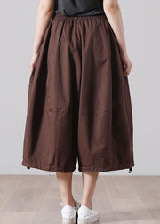 Chic Chocolate Elastic Waist Wide Leg Pants Trousers Cotton - SooLinen