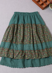 Chic Green Lace Patchwork Print Skirts Winter