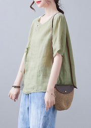 Chic Green O-Neck embroidery Shirt Short Sleeve