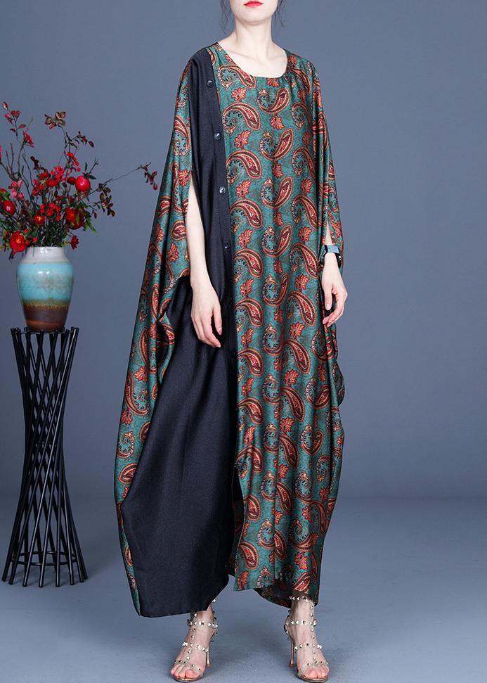 Chic Green Print Batwing Sleeve Party Dress Summer Spring - SooLinen