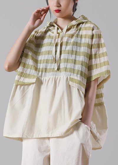 Chic Green Striped Oversize Cotton Linen Summer Shirt - SooLinen