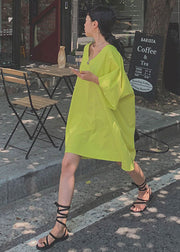 Chic Green V Neck Linen Mid Dresses Half Sleeve