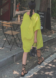 Chic Green V Neck Linen Mid Dresses Half Sleeve