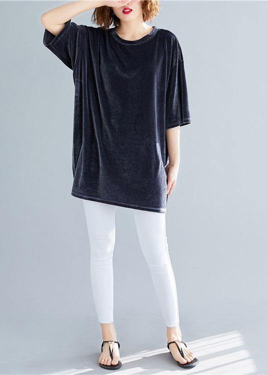 Chic Grey Loose Casual Spring Half Sleeve Tee - SooLinen