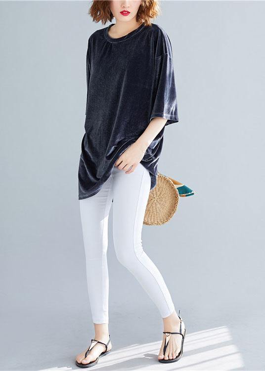 Chic Grey Loose Casual Spring Half Sleeve Tee - SooLinen