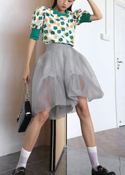 Chic Grey Tulle Summer Patchwork Skirt Pant - SooLinen