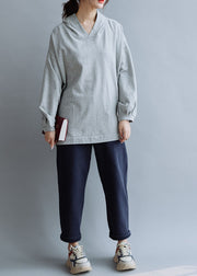 Chic Grey elastic waist Cotton straight pants Spring