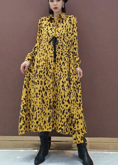 Chic Lapel Large Hem Spring Clothes Fashion Ideas Yellow Dotted Maxi Dress - SooLinen