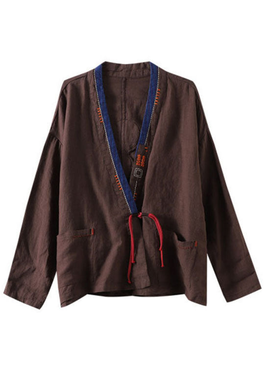 Chic Mulberry Embroideried Patchwork Loose Coat Spring