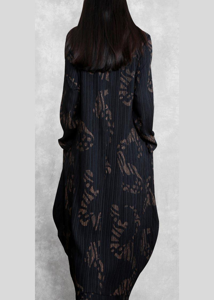 Chic O Neck Spring Tunics Runway Black Print Long Dresses - SooLinen