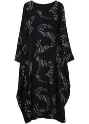 Chic O Neck Spring Tunics Runway Black Print Long Dresses - SooLinen