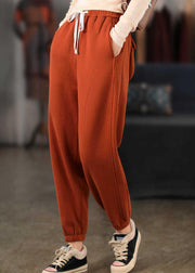 Schicke Orange Cinched Pockets Warme Fleecehose Winter