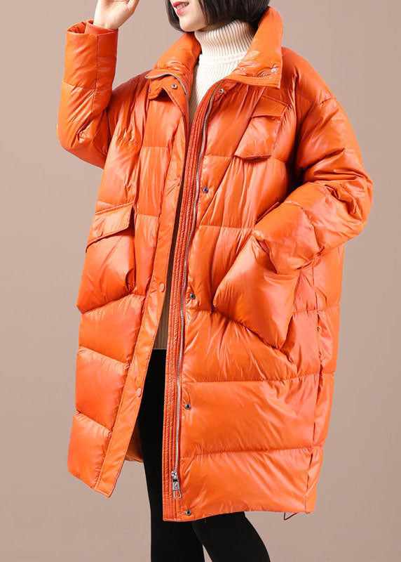 Chic Orange Lose Stehkragen Taschen Winter Entendaunen Mäntel