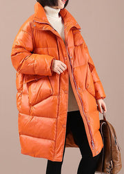 Chic Orange Lose Stehkragen Taschen Winter Entendaunen Mäntel