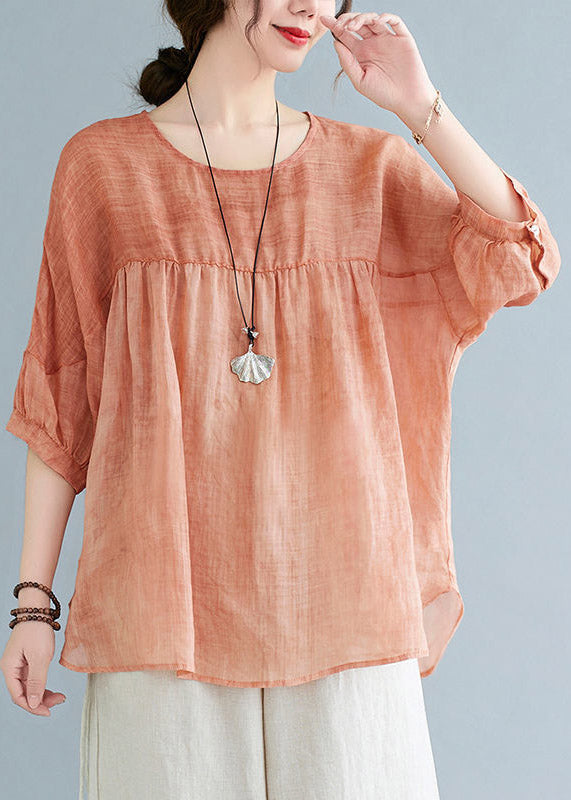 Chic Orange O-Neck Patchwork Side Open T Shirt Half Sleeve