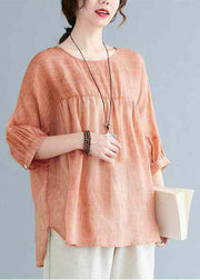 Chic Orange O-Neck Patchwork Side Open T-Shirt Halbarm