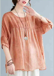 Chic Orange O-Neck Patchwork Side Open T-Shirt Halbarm