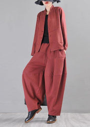 Chic Red Cotton Linen Radish trousers Pants Summer - SooLinen