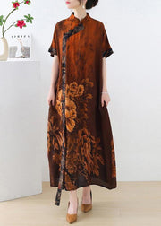 Chic Red Print Chiffon Peony Oriental Summer Dress - SooLinen