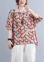 Chic Red Print Half Sleeve Cotton Linen Summer Shirt - SooLinen