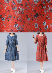 Chic Red Print Wardrobes O Neck Drawstring Loose Spring Dresses - SooLinen