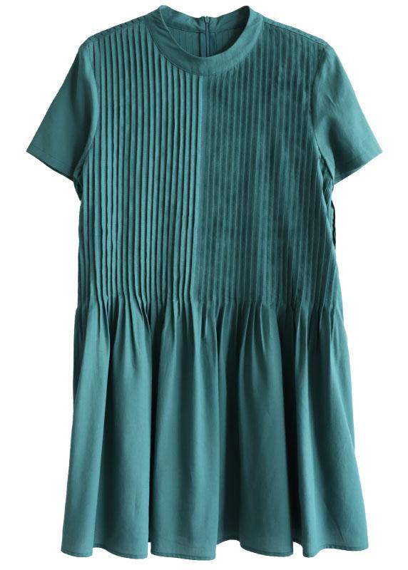 Chic Tea Green O-Neck Patchwork Summer Holiday Dress Short Sleeve - SooLinen