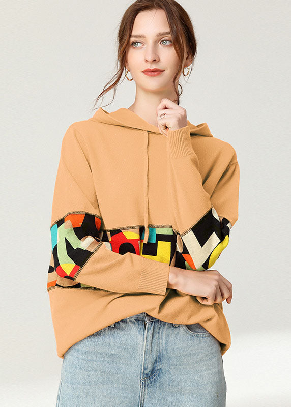 Chic Yellow Letter Patchwork Knit Loose Tops