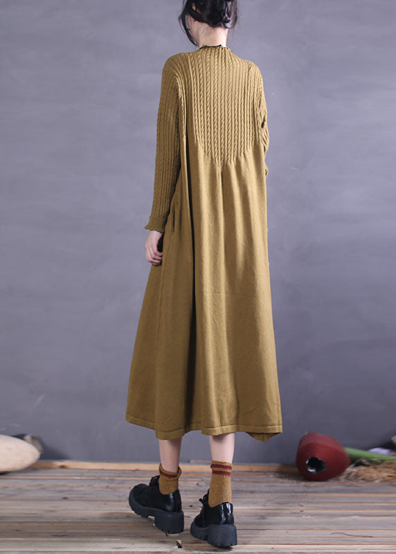 Chic Yellow Turtle Neck Loose Knit Dress Spring