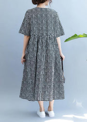 Chic black dotted Long Shirts v neck pockets Maxi summer Dress - SooLinen