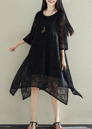 Chic black lace clothes Women Pakistani Fabrics side open Plus Size summer Dresses - SooLinen