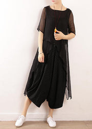 Chic black linen clothes For Women o neck short summer blouses - SooLinen