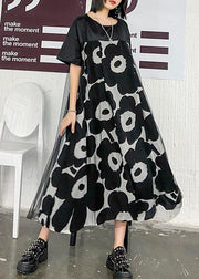 Chic black print quilting clothes o neck patchwork Maxi Dress - SooLinen