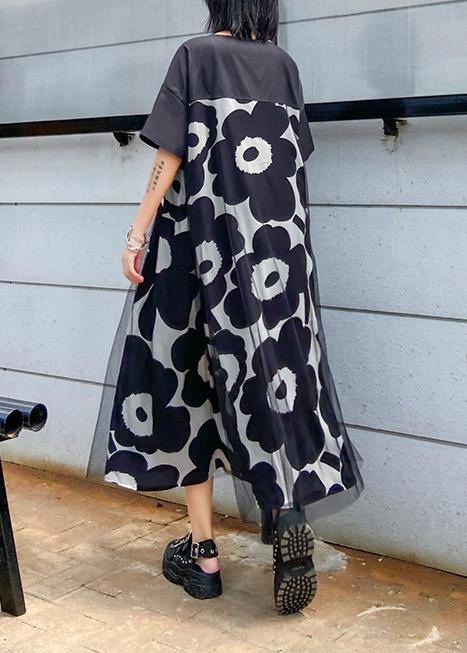 Chic black print quilting clothes o neck patchwork Maxi Dress - SooLinen